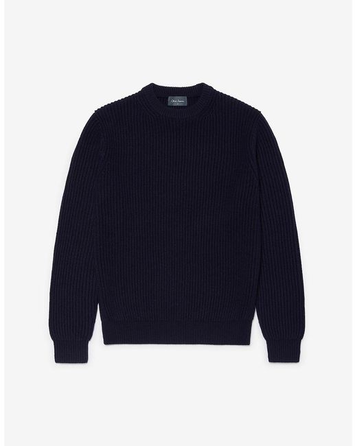 Oliver Sweeney Blue Ribbed Wool Blend Crew Neck Jumper for men