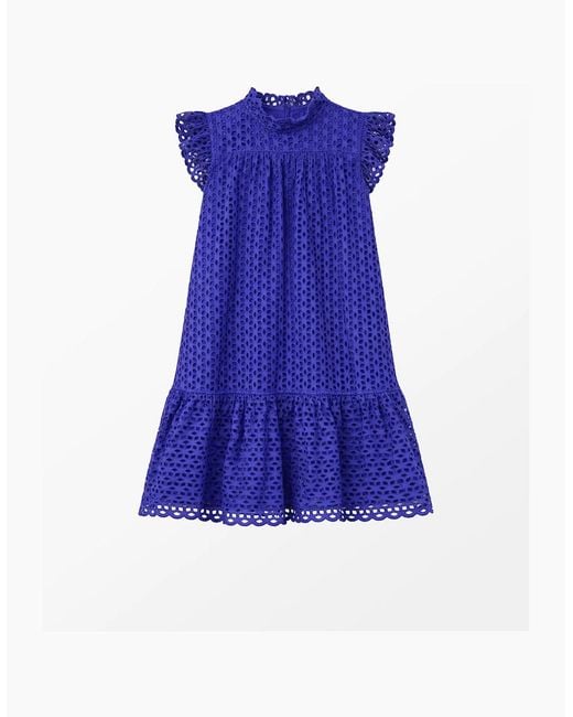 Ro&zo Blue Petite Broderie Anglaise Cotton Mini Dress