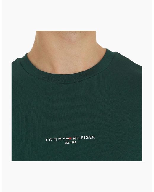 Tommy Hilfiger Green 32584 T Shirts Tipped Logo Slim Fit Crew Neck Cotton Tee New for men
