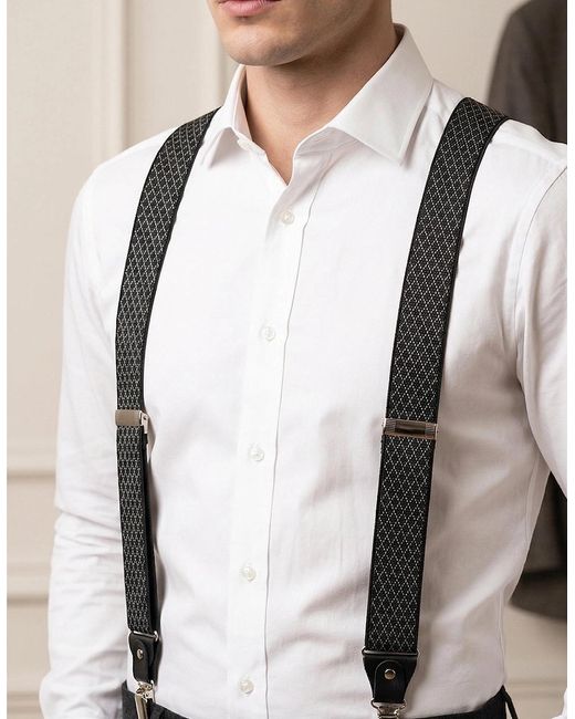 Oswin Hyde Black Geometric Clip On Braces for men