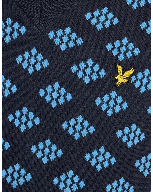 Lyle & Scott Blue Cotton V-Neck Argyle Vest for men