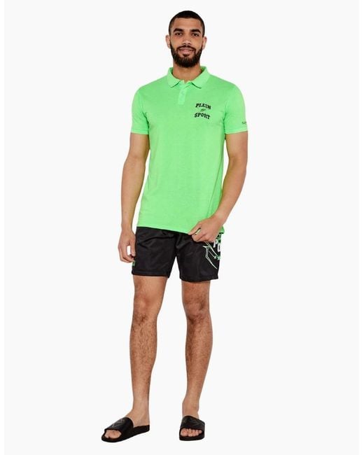 Philipp Plein Green Plein Sport Scratch Logo Polo Shirt for men