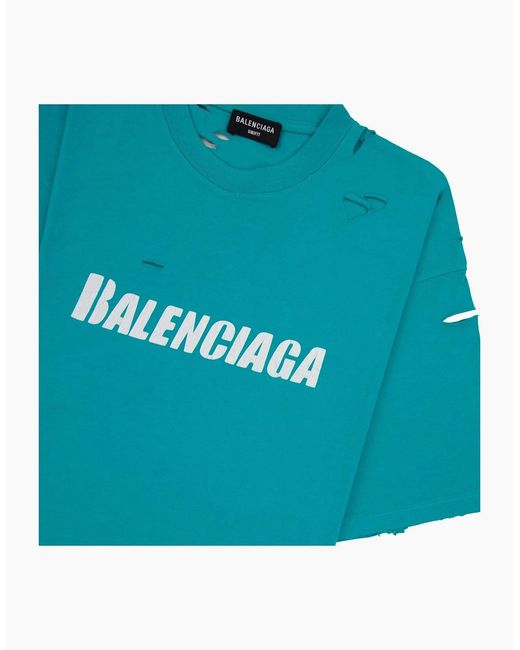 Balenciaga Blue Caps Rip T-Shirt for men