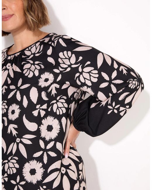 Live Unlimited London Black Graphic Floral Placement Dress