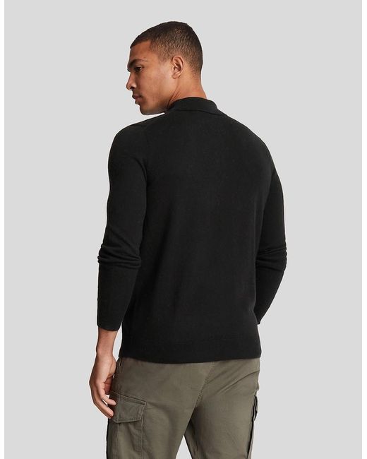 Lyle & Scott Black Merino Blend Long Sleeve Polo Shirt for men