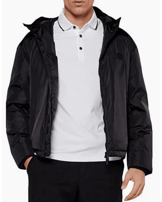 ARMANI EXCHANGE Black Nylon Zip Up Hooded Puffer Jacket for men