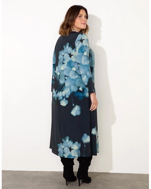 Live Unlimited London Gray Floral Print Long Sleeve Midaxi Dress