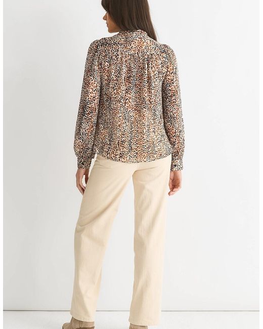 Gini London Brown Animal Print Long Sleeve Tie Neck Blouse
