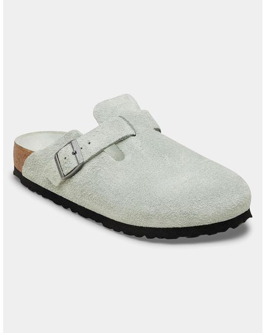 Birkenstock Boston White Tonal Footbed Suede Leather Clogs