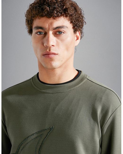Paul & Shark Green X-Soft Cotton Tencel Sweatshirt With Embroidered Shark for men