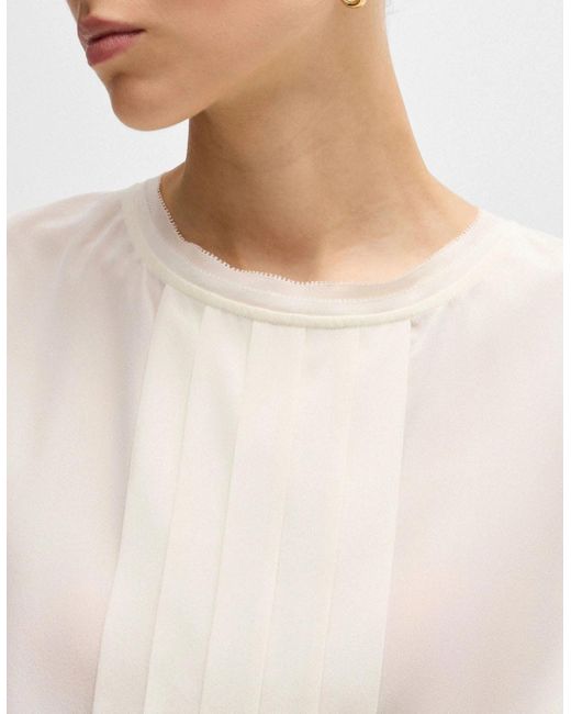 Boss White Bemiula Pleat-Front Sleeveless Blouse