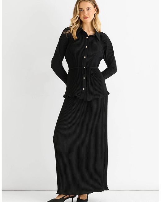 Gini London Black Plisse Elasticated Waist Maxi Skirt