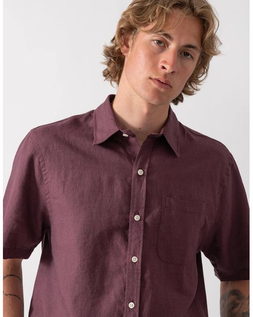 COLORFUL STANDARD Red Short Sleeve Linen Shirt for men