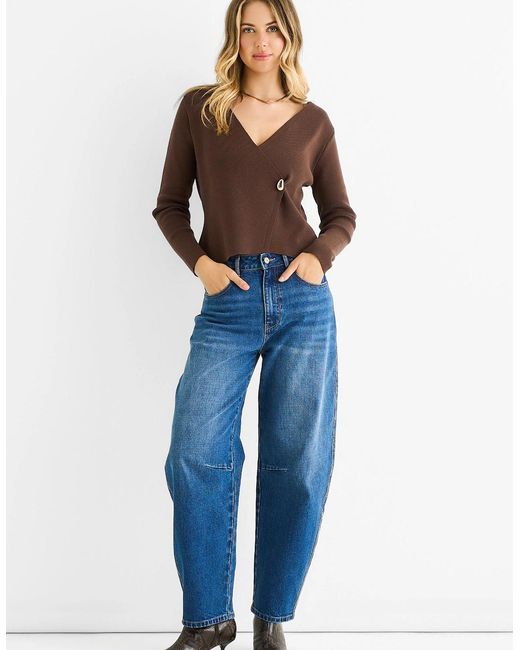 Gini London Blue Chocolate Button Wrap Compact Knit Cardigan
