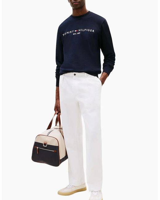 Tommy Hilfiger Blue Fleece Sweatshirt Embroidered Logo Pullover Crew Neck Jumper for men