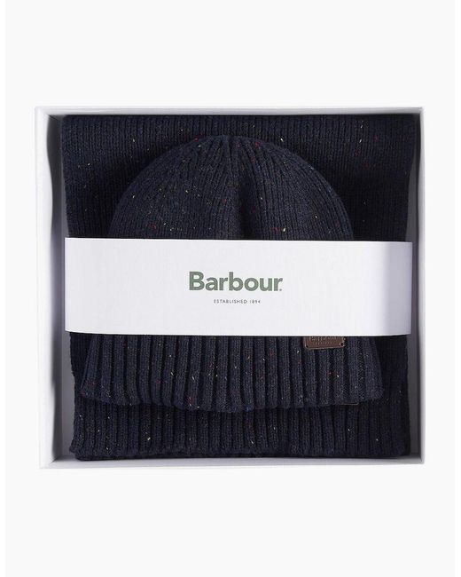 Barbour Blue Carlton Fleck Beanie & Scarf Set