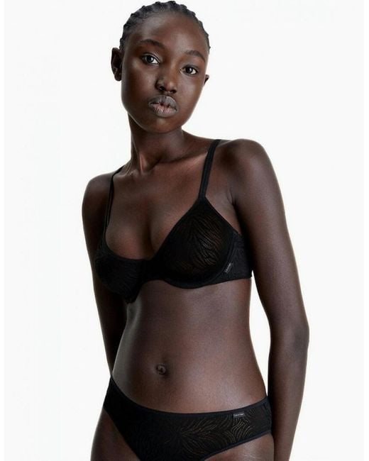 Calvin Klein Black Sheer Marquisette Starburst Lace Demi Bra