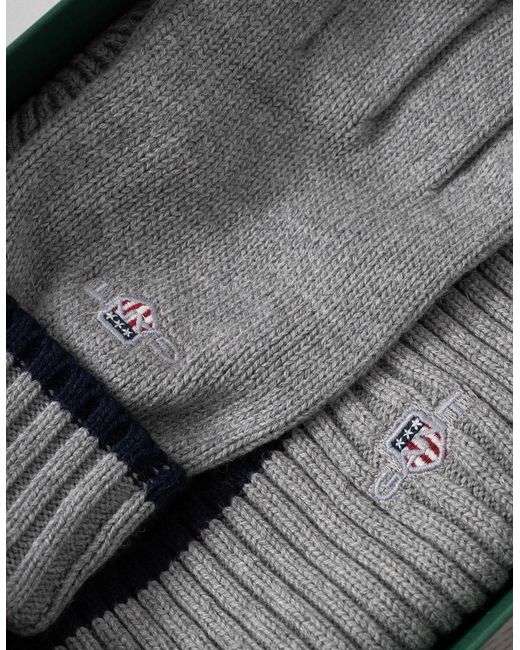 Gant Gray Essential Beanie & Gloves Set for men