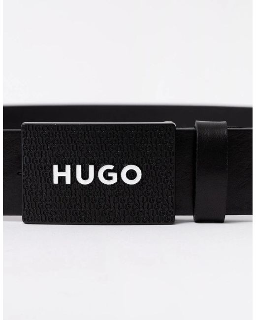 Boss Black Hugo Gilao Matte Leather Belt With Branded Plaque Buckle for men