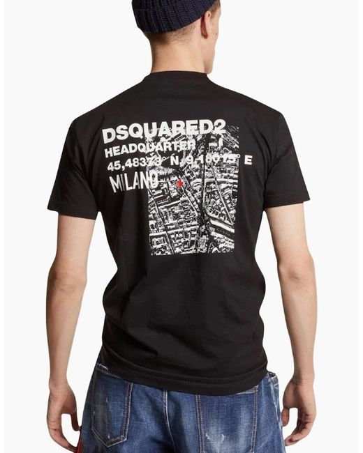 DSquared² Black Ceresio Map Cool Fit T-Shirt for men