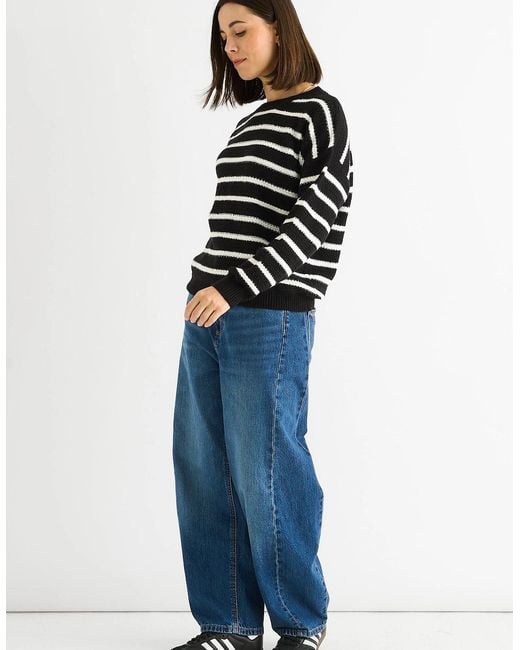 Gini London Blue Stripe Chunky Knit Oversized Jumper