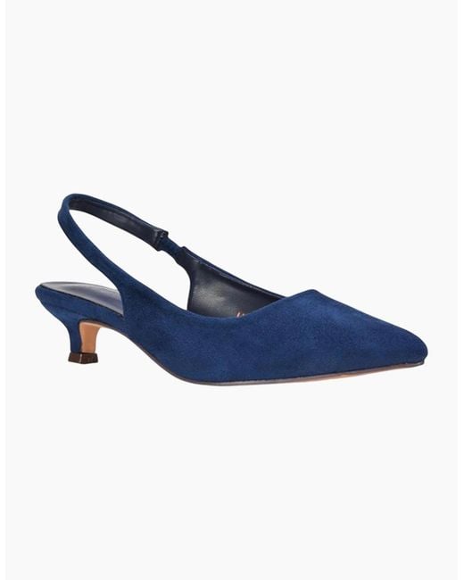 XY London Blue Ladies Leila Sling Back Low Kitten Heel Court Shoes