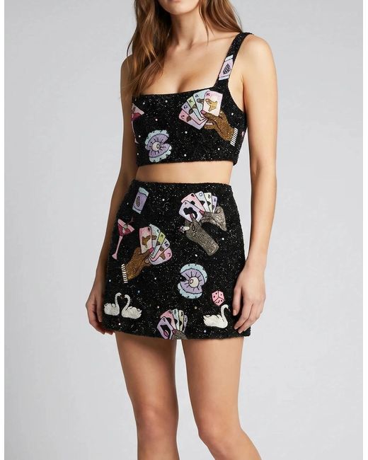 Oceanus Black Vegas Beaded Mini Party Beach Co-Ord Top