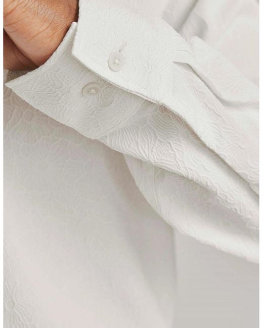 Jack & Jones White Jacquard Collared Neck Long Sleeve Shirt for men