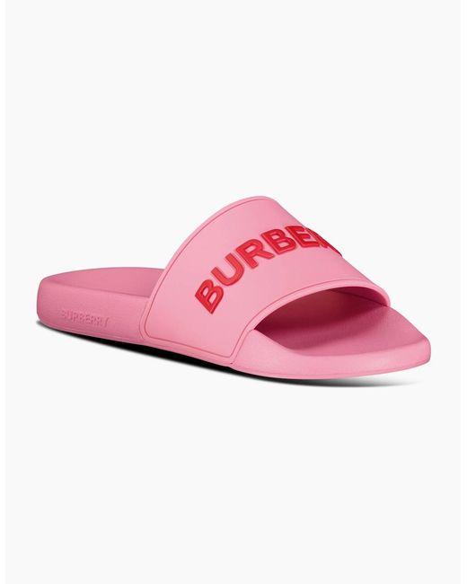 Burberry Pink Logo Tech Furley Sliders Bubblegum