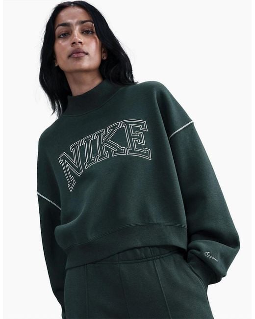 Nike Green Speed Mock Neck High Collar Long Sleeve Sweatshirt