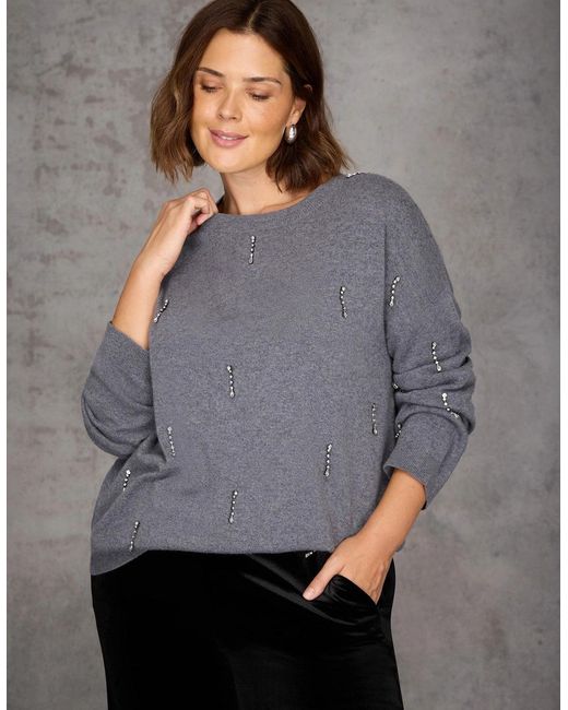 Live Unlimited London Gray Embellished Jumper