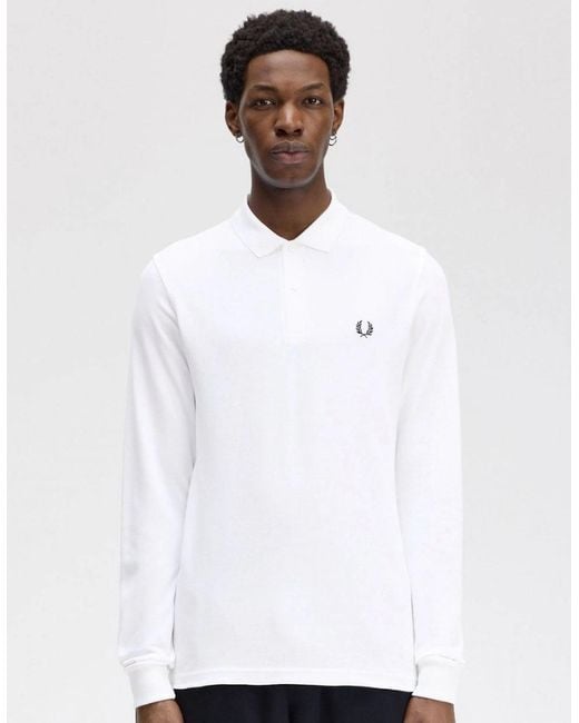 Fred Perry White Long Sleeve Plain Signature Polo Shirt Nos for men