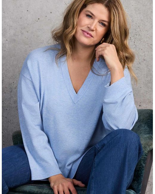 Live Unlimited London Blue Pale V Neck Knitted Jumper With Cashmere