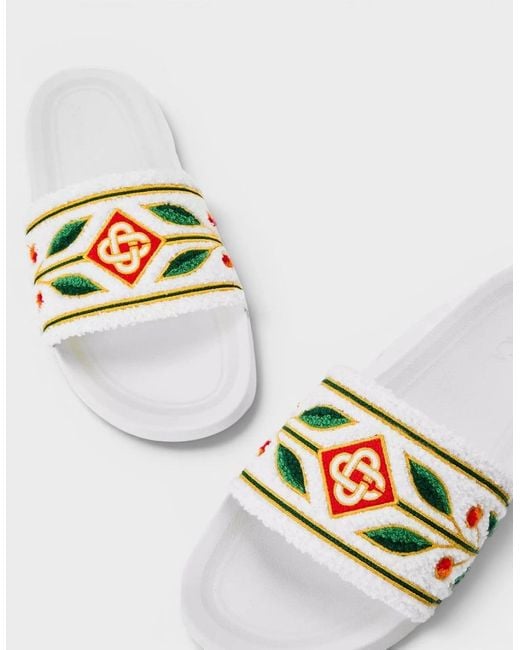 Casablanca White Embroidered Terry Slider