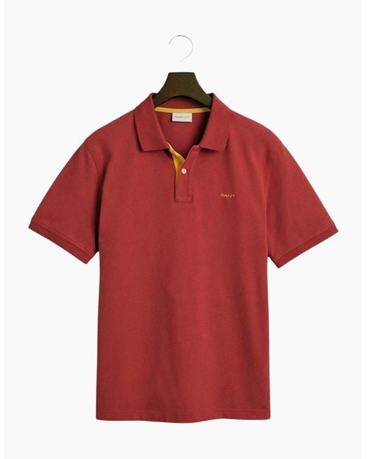 Gant Red Polo Shirt Contrast Short Sleeve Summer Polo Cotton for men