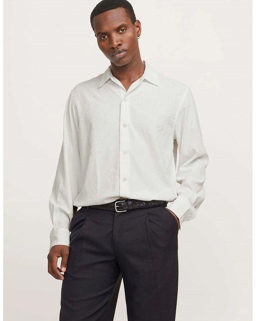 Jack & Jones White Jacquard Collared Neck Long Sleeve Shirt for men