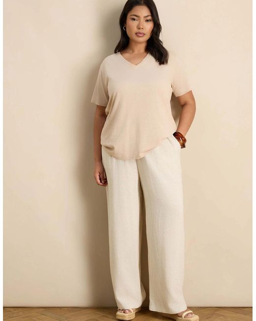 Live Unlimited London Natural Oatmeal Linen Blend Wide Leg Drawstring Trousers