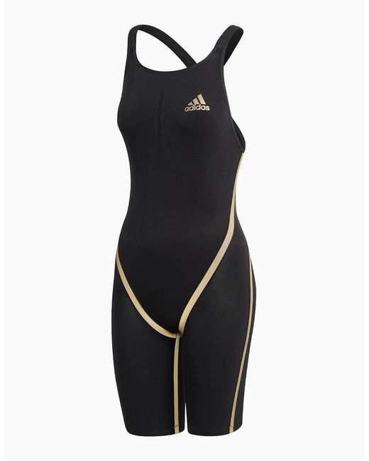Adidas Black Striped Patterned Scoop Neck One Piece Swimsuit