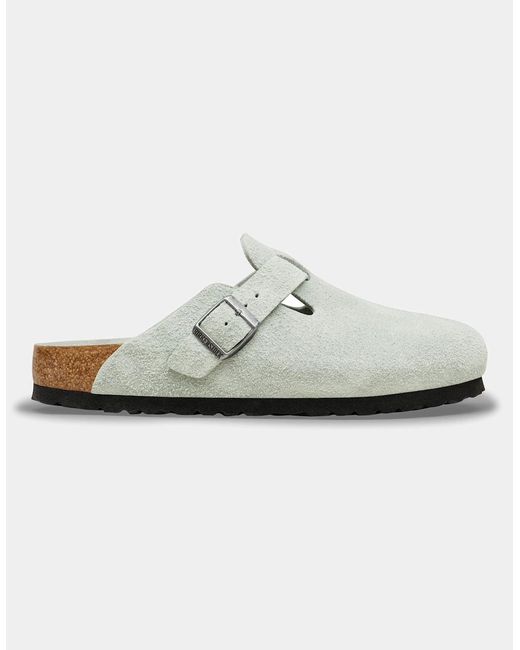 Birkenstock Boston White Tonal Footbed Suede Leather Clogs