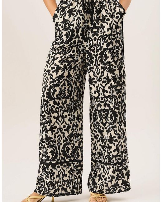 Gini London Black Mono Ikat Print Wide Leg Trousers