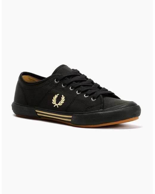 Fred Perry Black B708 Vintage Tennis Canvas /Champagne Trainers for men