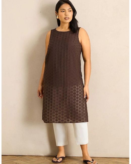 Live Unlimited London Natural Geo Jacquard Side Split Tunic