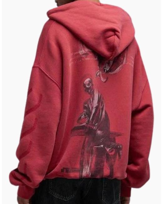 Off-White c/o Virgil Abloh Red Off St Matthew Design Skate Fit Washed Hoodie for men