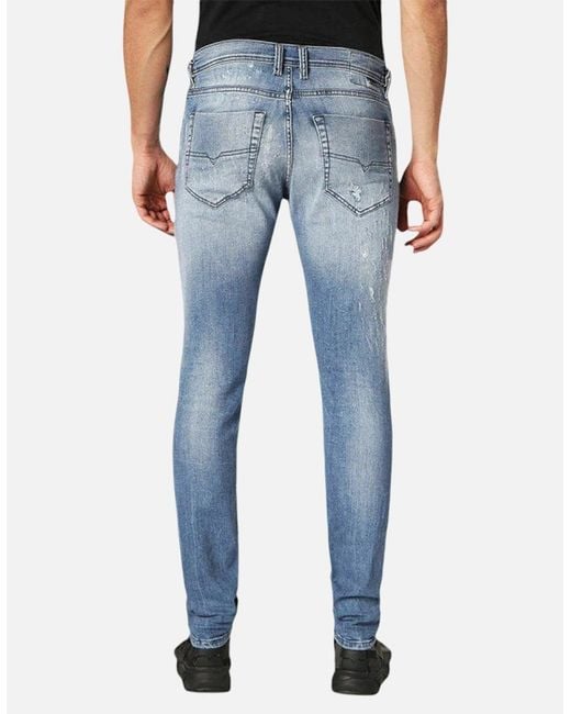 DIESEL Blue Tepphar 084Qs Denim Jeans Distressed Stretch Slim Carrot Fit for men
