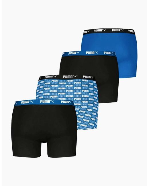 PUMA Blue 4-Pack Aop Logo Print Boxer Briefs for men