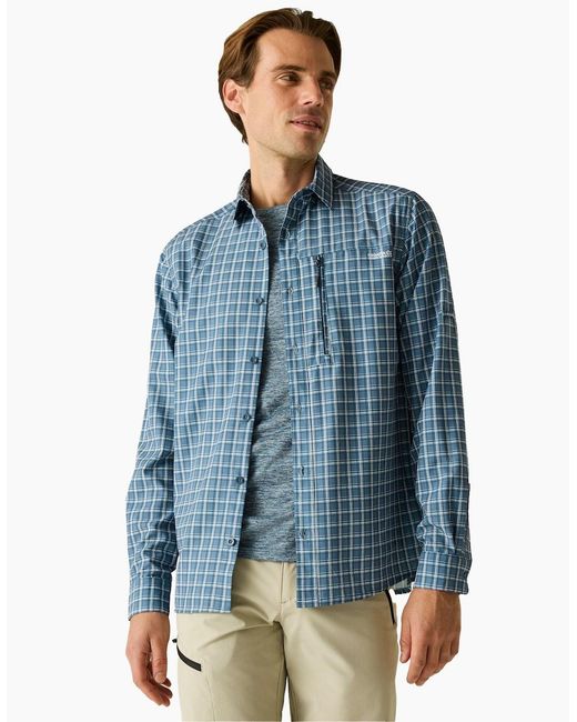 Regatta Blue Checked Insect Repellent Travel Shirt for men