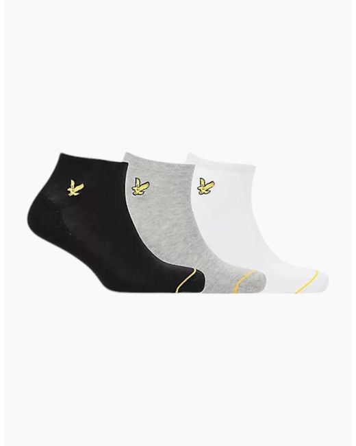 Lyle & Scott White Ankle Socks Stretch Trainer 3X Pack Cotton Sports Socks 7-11 for men