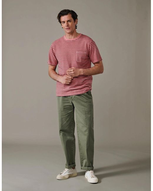 aubi Red Humby Pique Striped T-Shirt for men