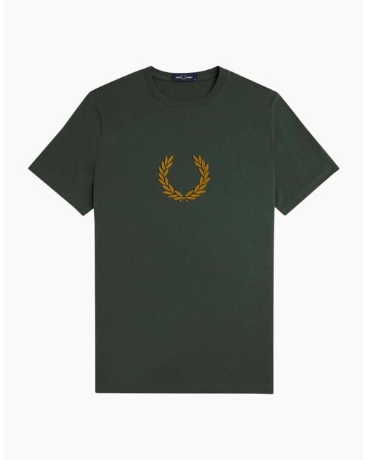 Fred Perry Green T Shirt Textured Laurel Wreath Logo Crew Neck Short Sleeve Summer Tee for men