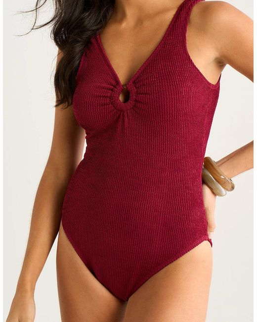 Gini London Mulberry Textured Ring Cutout Detail Swimsuit